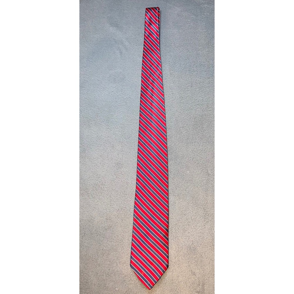Tommy Hilfiger Silk TIE Red Blue White Diagonal Striped Classic Preppy Business